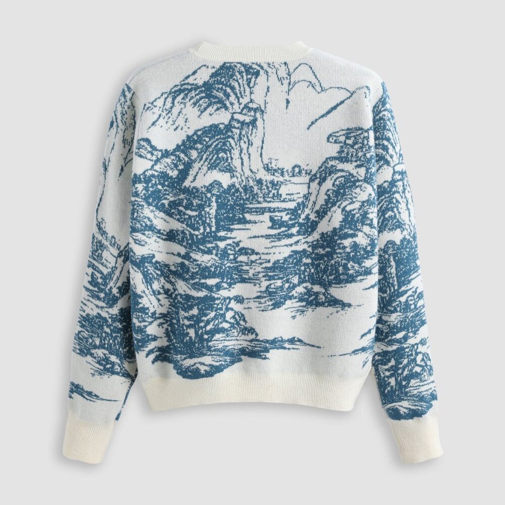 Cider Chinoserie blue delft landscape Sweater XL (US 10/12) NWT - Picture 2 of 5